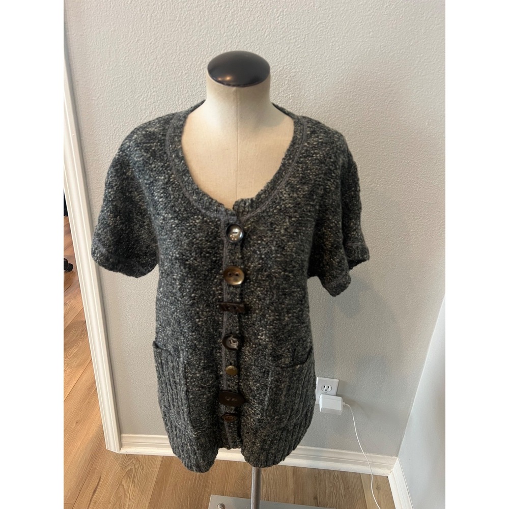 Curio Cardigan Sweater Sz L Womens Gray Nubby "Tweed" Mohair Acrylic Blend